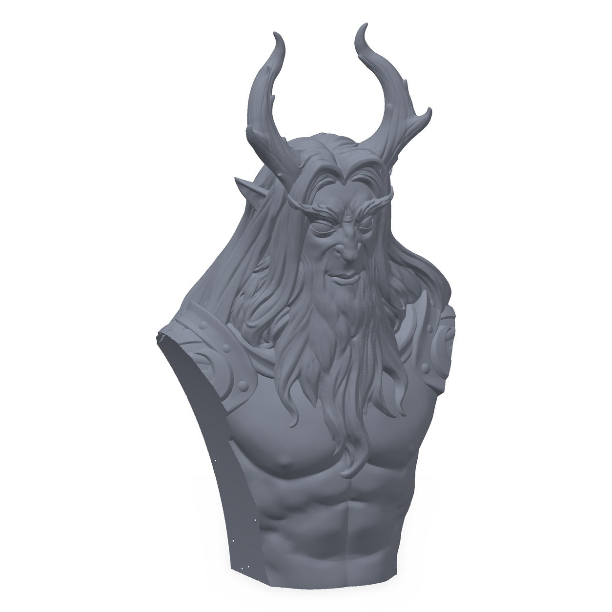 3D-printet byste i grå PLA – skumringsdruiden, maleklar for miniatyrmalere.