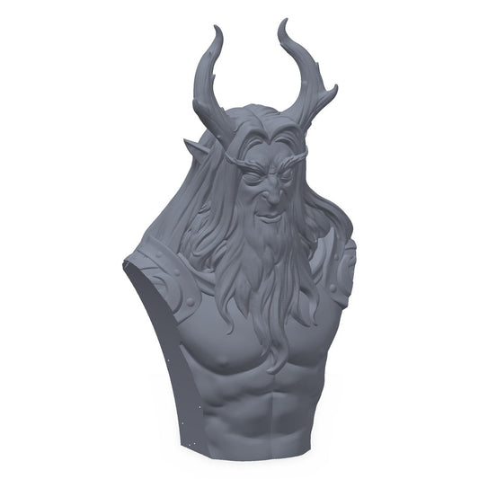 3D-printet byste i grå PLA – skumringsdruiden, maleklar for miniatyrmalere.