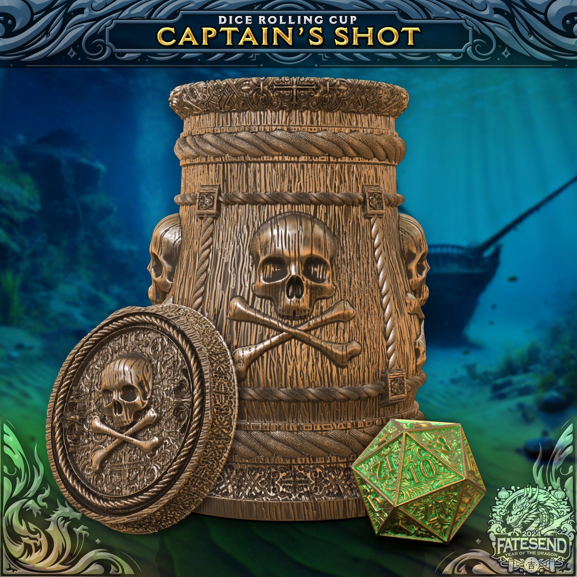 Captain's Shot - terningkopp fra FatesEnd, 3D-printet til D&D og rollespill.