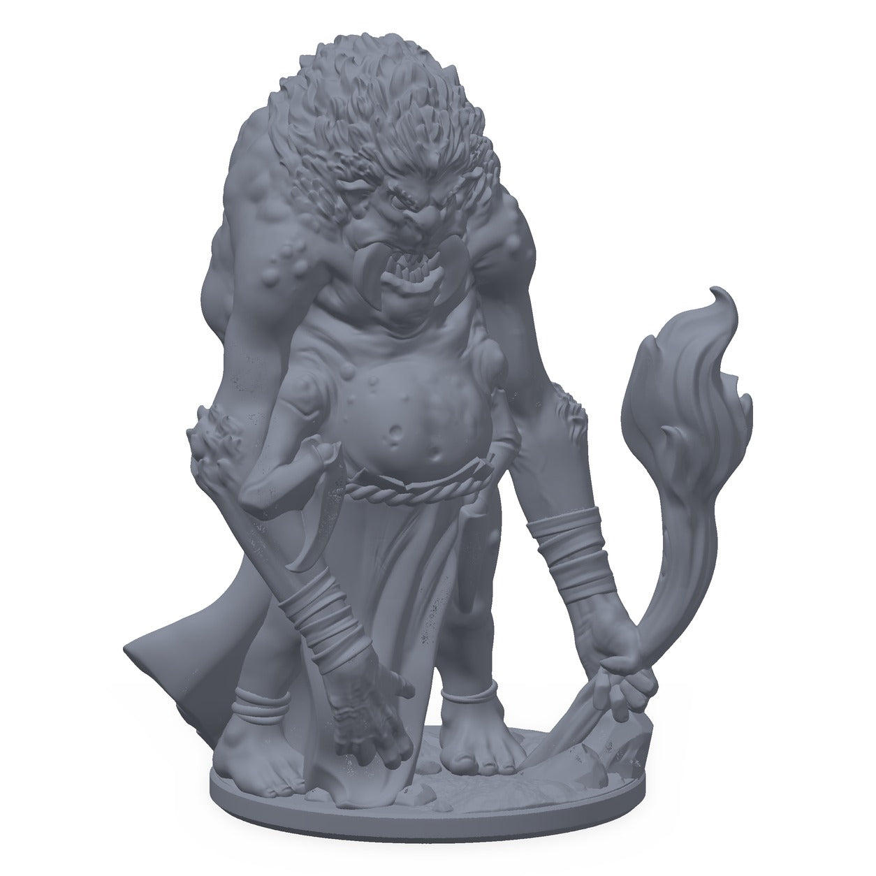 3D-printet chitine-miniatyr i grå PLA – firarmet edderkoppvesen med fakkel, til D&D og Pathfinder.