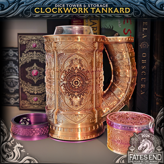 Clockwork Tankard - terningtårn og oppbevaring fra FatesEnd, 3D-printet til D&D og rollespill.