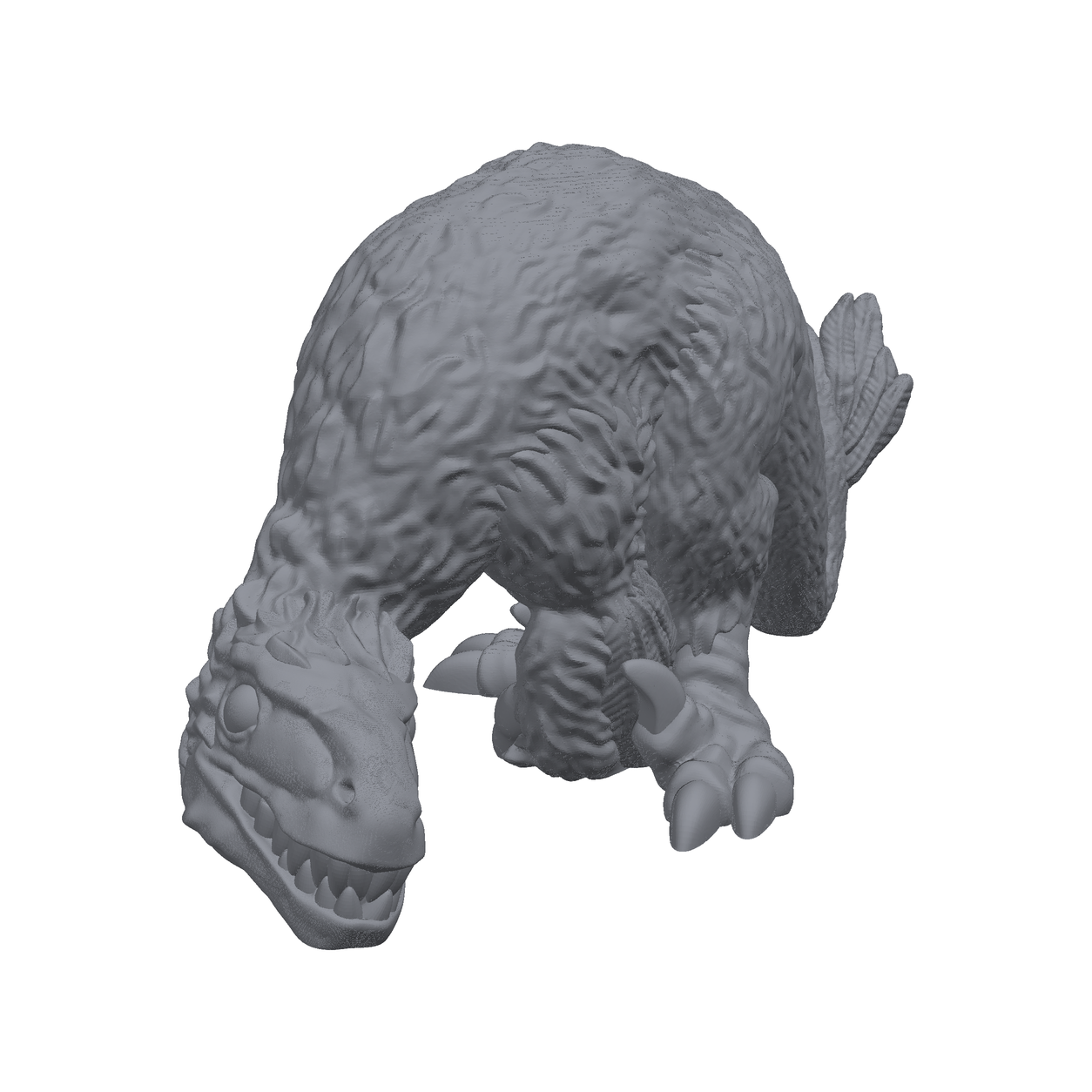 Dinosaur – Dromaeosaurid – 3D-printet miniatyr i grå PLA, umalt, til D&D og Pathfinder