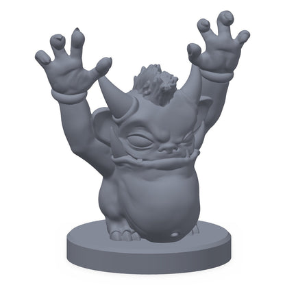 Fire pussige dungeon-familiarer: slimklump, liten Cthulhu, formskifter og sniker, 3D-printet D&D-familiarsett fra Spillsmia.