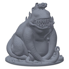3D-printet froskebehemot-miniatyr i grå PLA – kolossal padde, til D&D og Pathfinder.