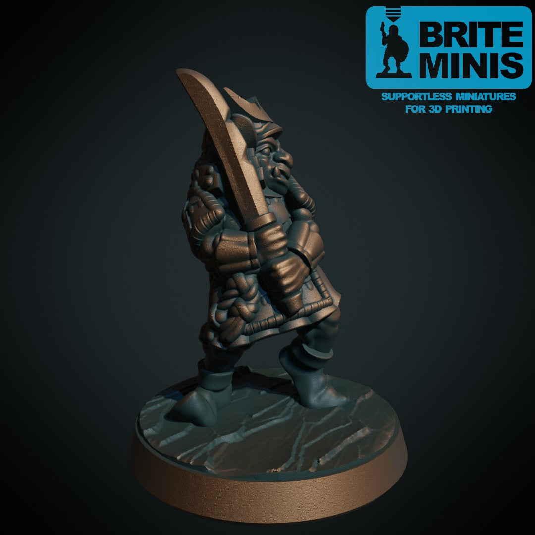 3D-printet goblin-samurai med østasiatisk rüstning i grå PLA til D&D og Pathfinder.