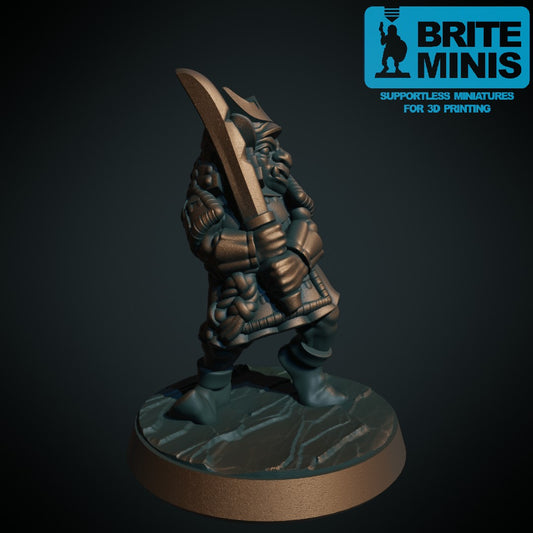 3D-printet goblin-samurai med østasiatisk rüstning i grå PLA til D&D og Pathfinder.