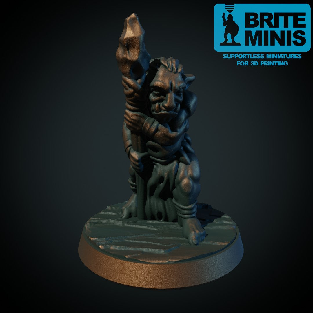 3D-printet vill goblin med spyd, alternativ positur, i grå PLA til D&D og Pathfinder.