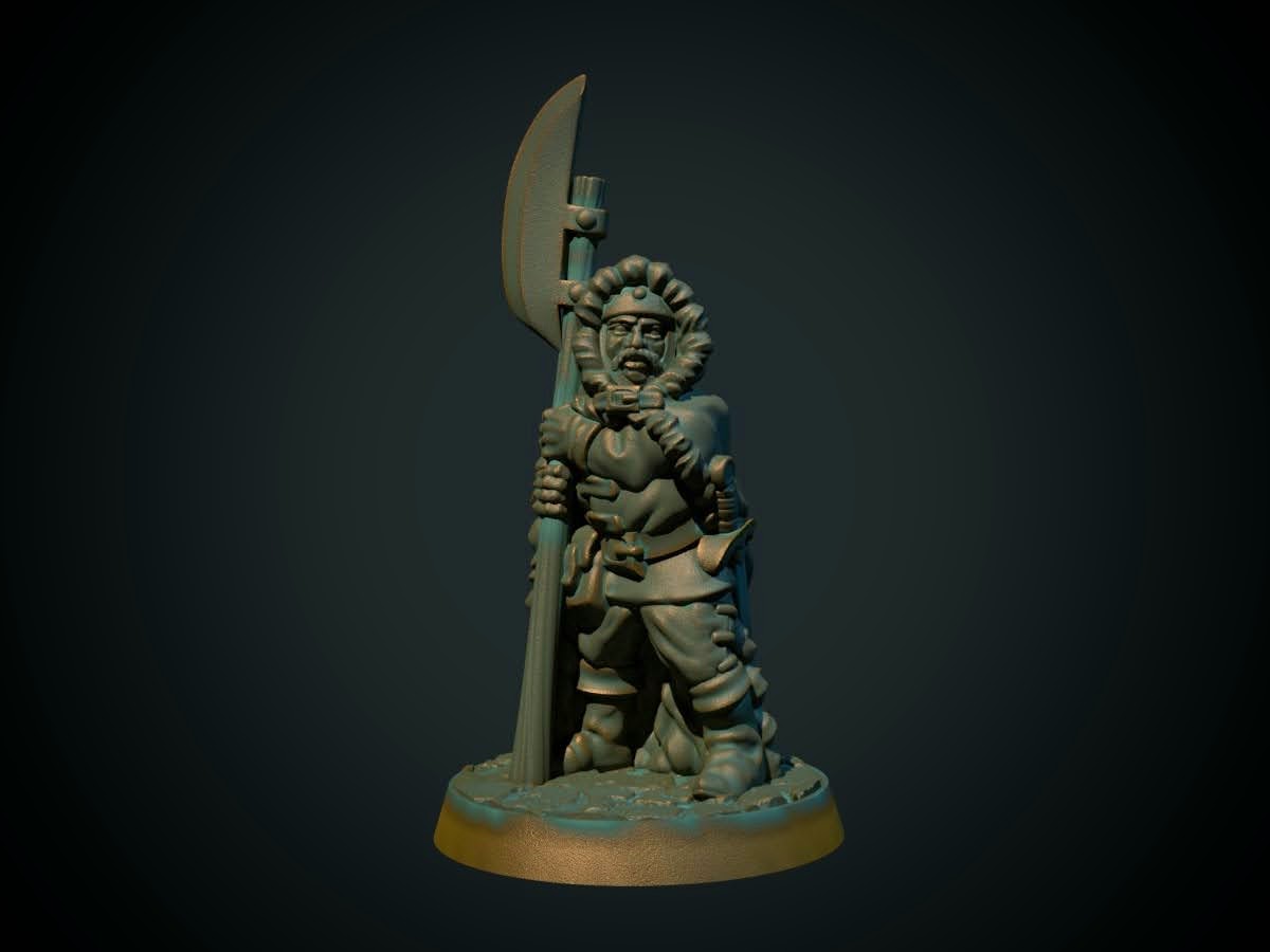 Vakt med hellebard, 3D-printet D&D-miniatyr fra Spillsmia.