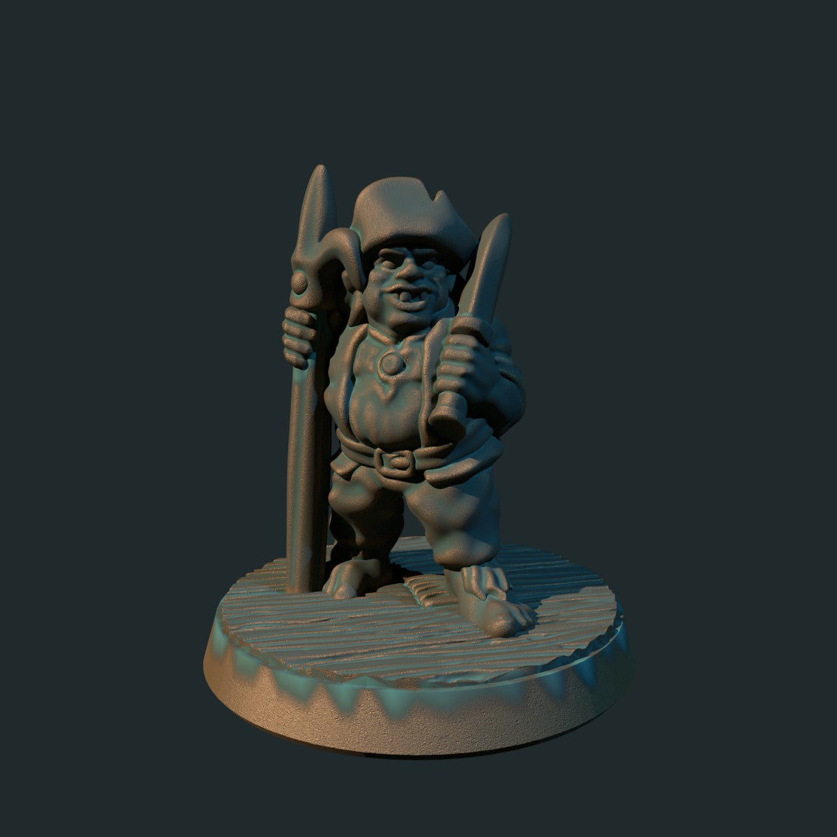 Halfling-pirat, 3D-printet D&D-miniatyr fra Spillsmia.