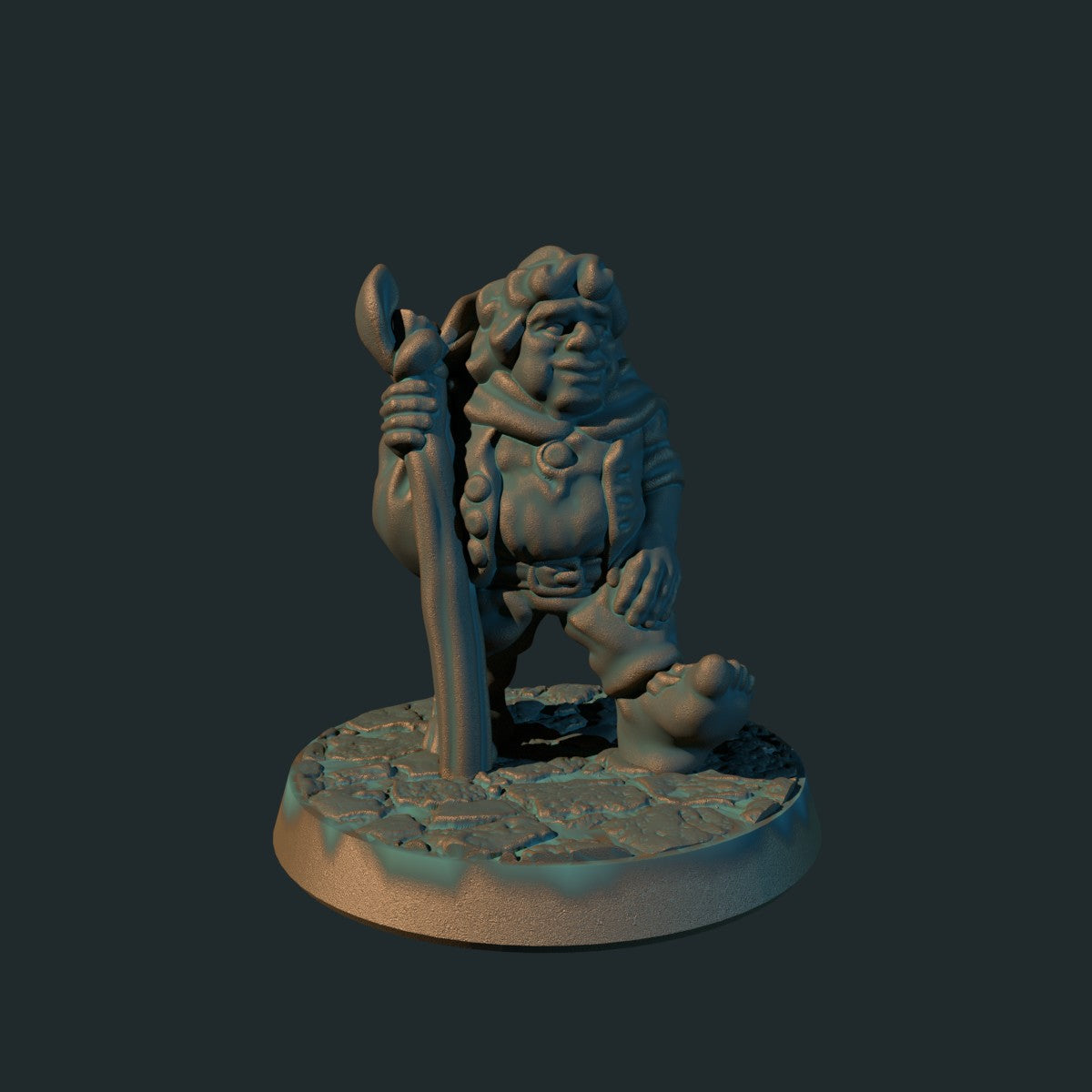 Halfling-vandrer, 3D-printet D&D-miniatyr fra Spillsmia.