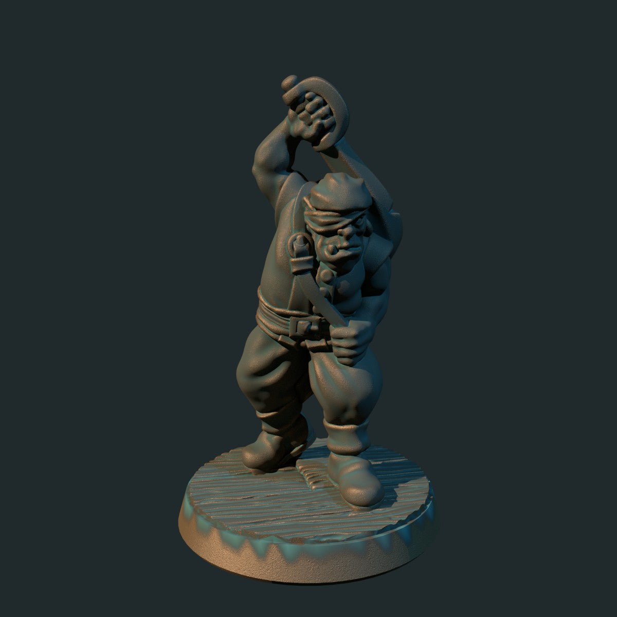 Halvork-pirat, 3D-printet D&D-miniatyr fra Spillsmia.