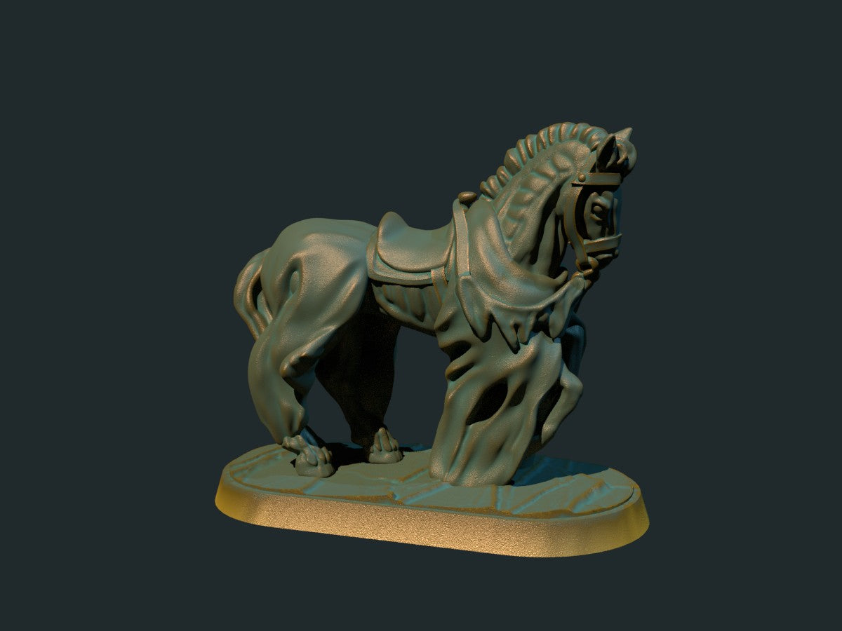 3D-printet udød hest i grå PLA til D&D og Pathfinder.