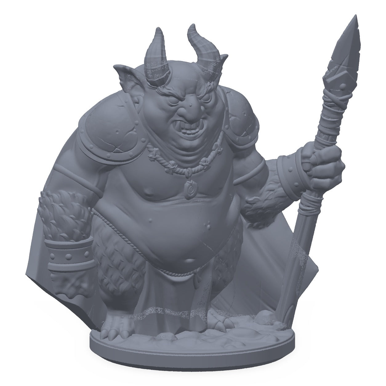 3D-printet imp-krigsherre-miniatyr i grå PLA – rustningskledd imp med sverd, til D&D og Pathfinder.