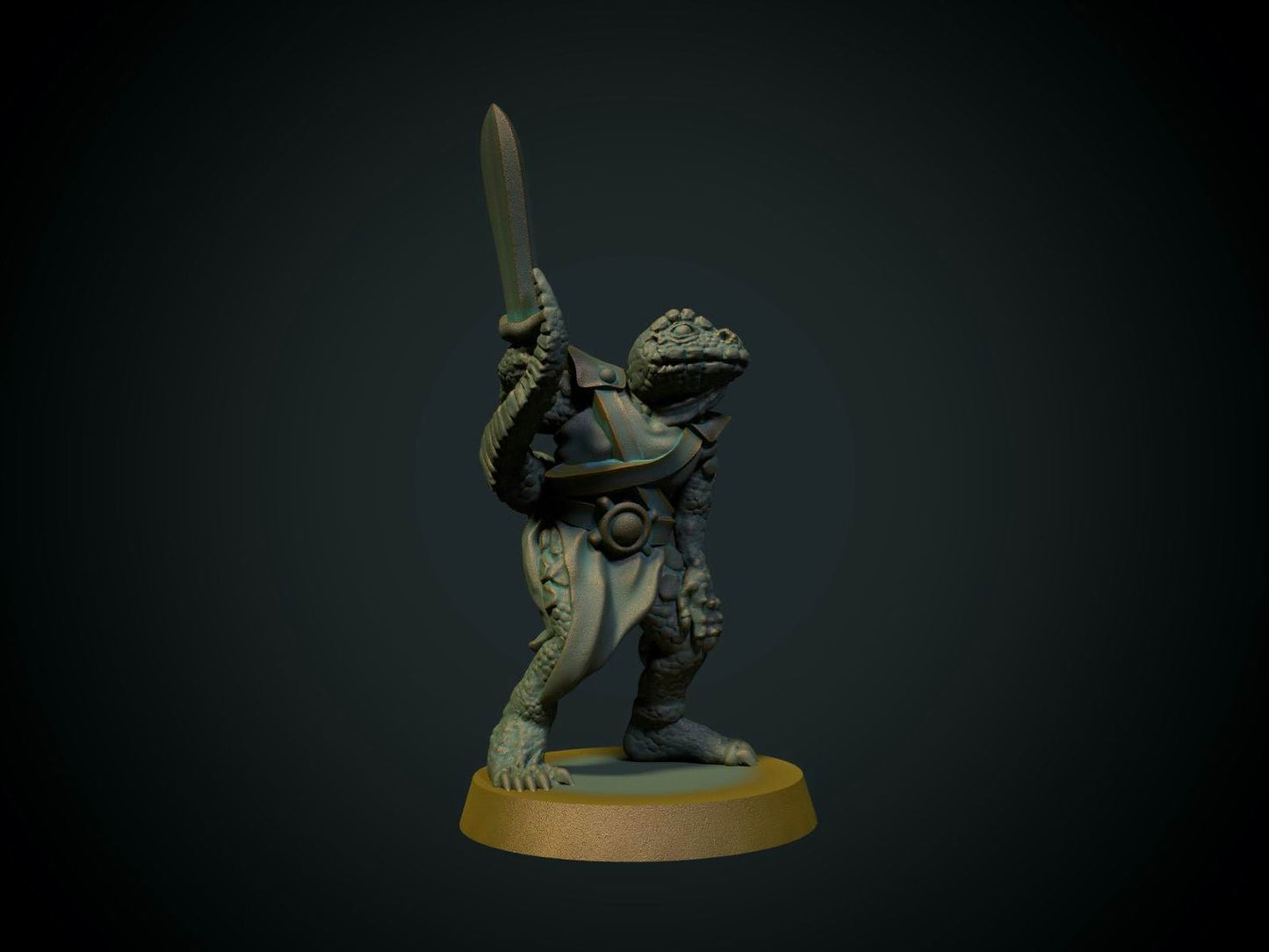 Lizardman med sverd, 3D-printet D&D-miniatyr fra Spillsmia.