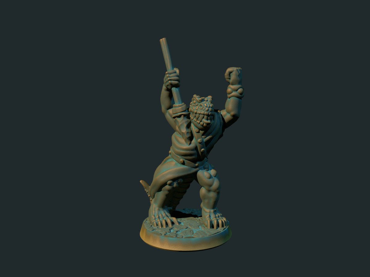 Lizardman med kastespyd, 3D-printet D&D-miniatyr fra Spillsmia.