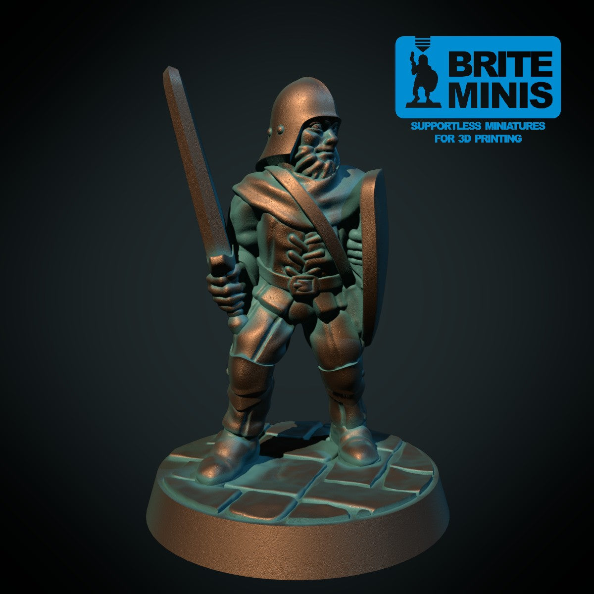 Væpner med sverd II, 3D-printet D&D-miniatyr fra Spillsmia.