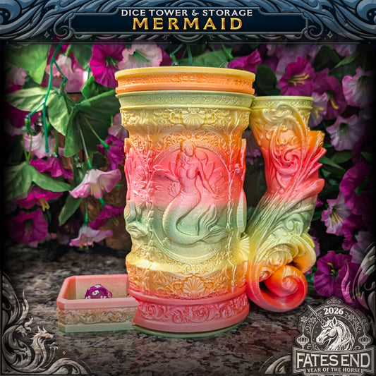 Mermaid - terningtårn og oppbevaring fra FatesEnd, 3D-printet til D&D og rollespill.