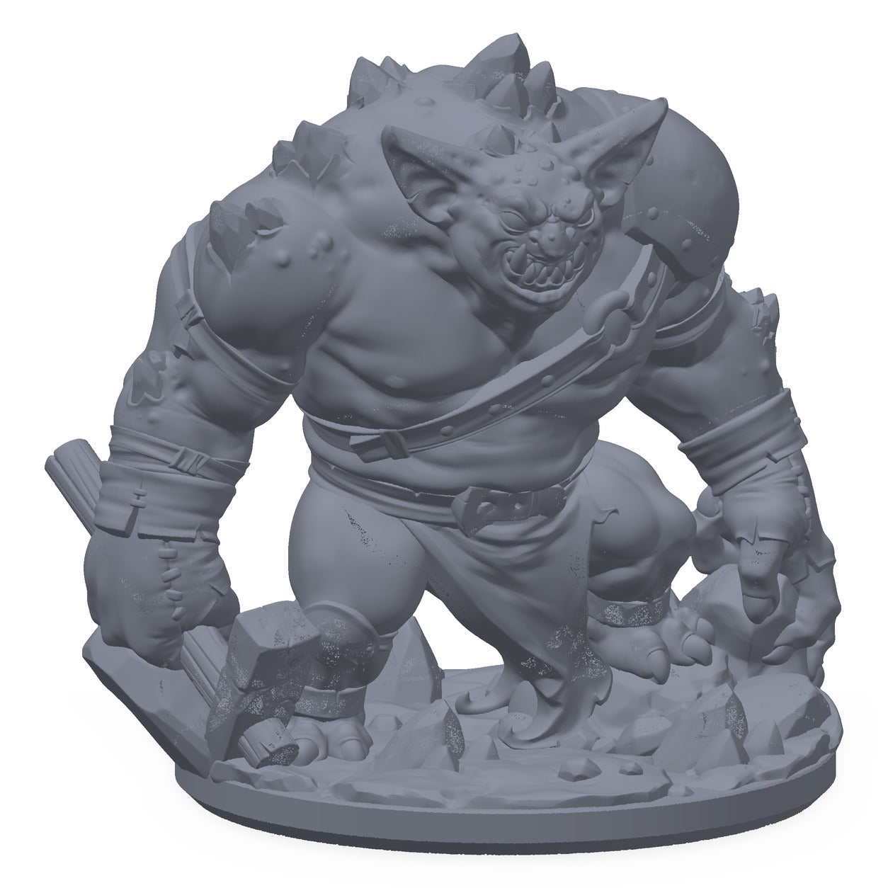 3D-printet mutert gruvegoblin-miniatyr i grå PLA – oppsvulmet goblin med steinvekster, til D&D og Pathfinder.