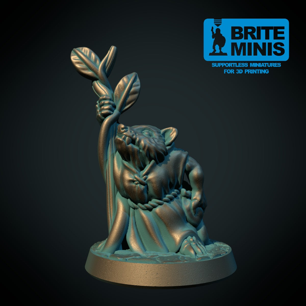 Opossum-druide, 3D-printet D&D-miniatyr fra Spillsmia.