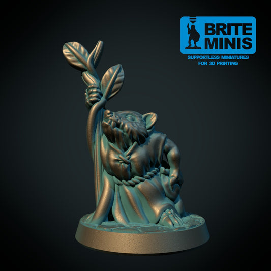 Opossum-druide, 3D-printet D&D-miniatyr fra Spillsmia.