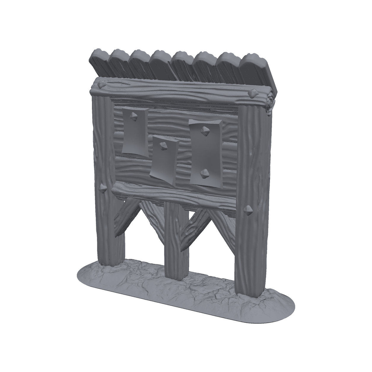 Oppslagstavle II – 3D-printet terrengrekvisitt i grå PLA, umalt, til D&D og Pathfinder