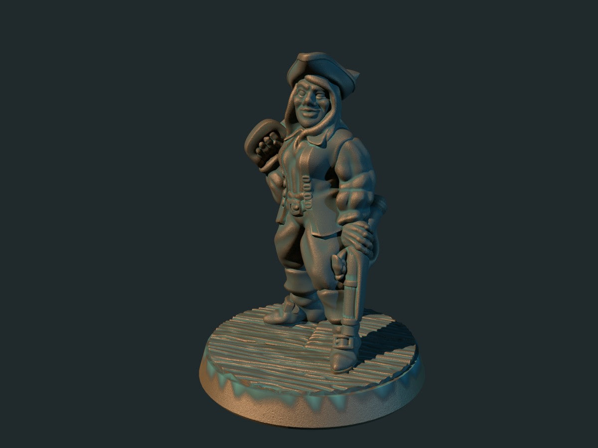 Kvinnelig pirat, 3D-printet D&D-miniatyr fra Spillsmia.