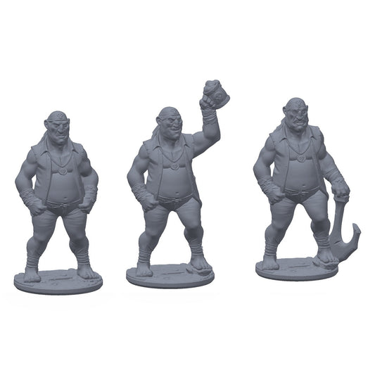 3D-printet piratmannskap – tre piratmatroser i grå PLA, til D&D og Pathfinder.