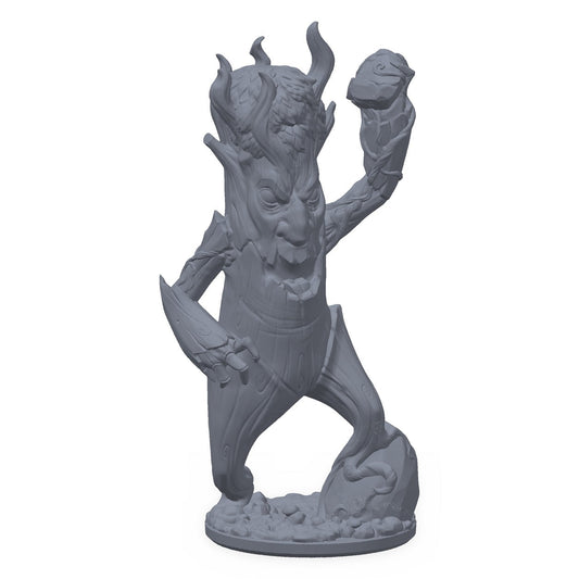 Grå 3D-printet miniatyr av en rasende treånd med greinarmer, til D&D og Pathfinder.