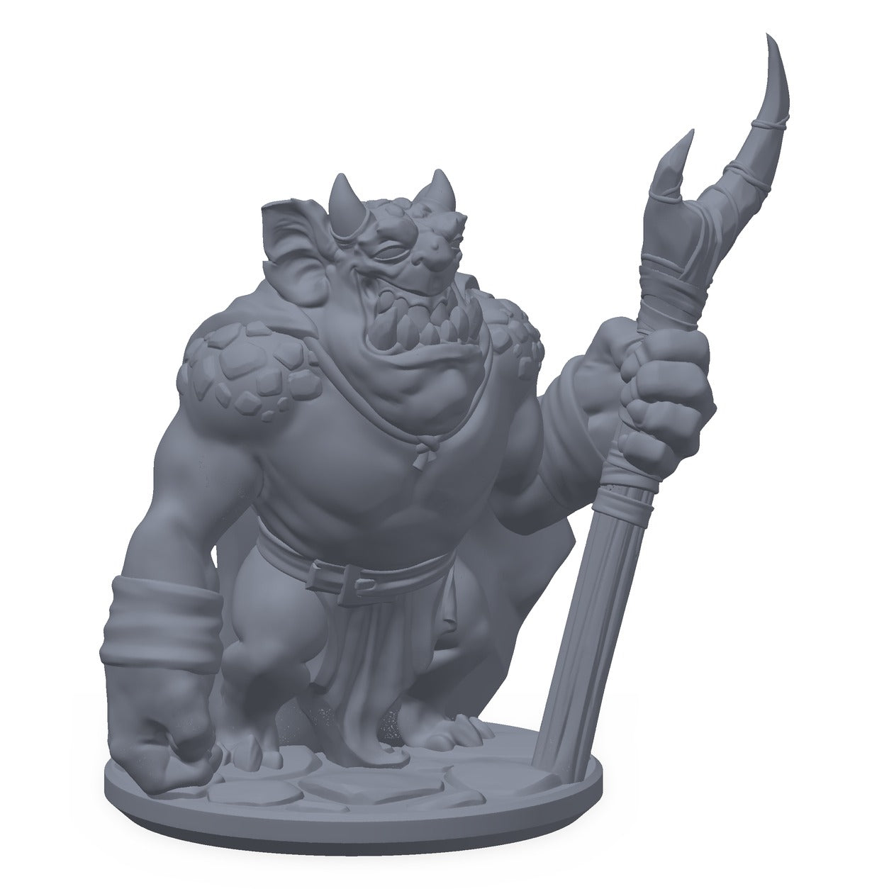 Grå 3D-printet miniatyr av en bredbent liten djevel, til D&D og Pathfinder.