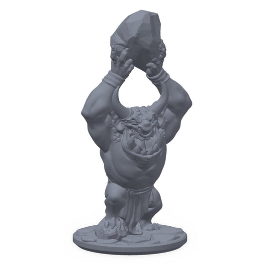 Grå 3D-printet miniatyr av en ung djevel som strekker seg høyt, til D&D og Pathfinder.