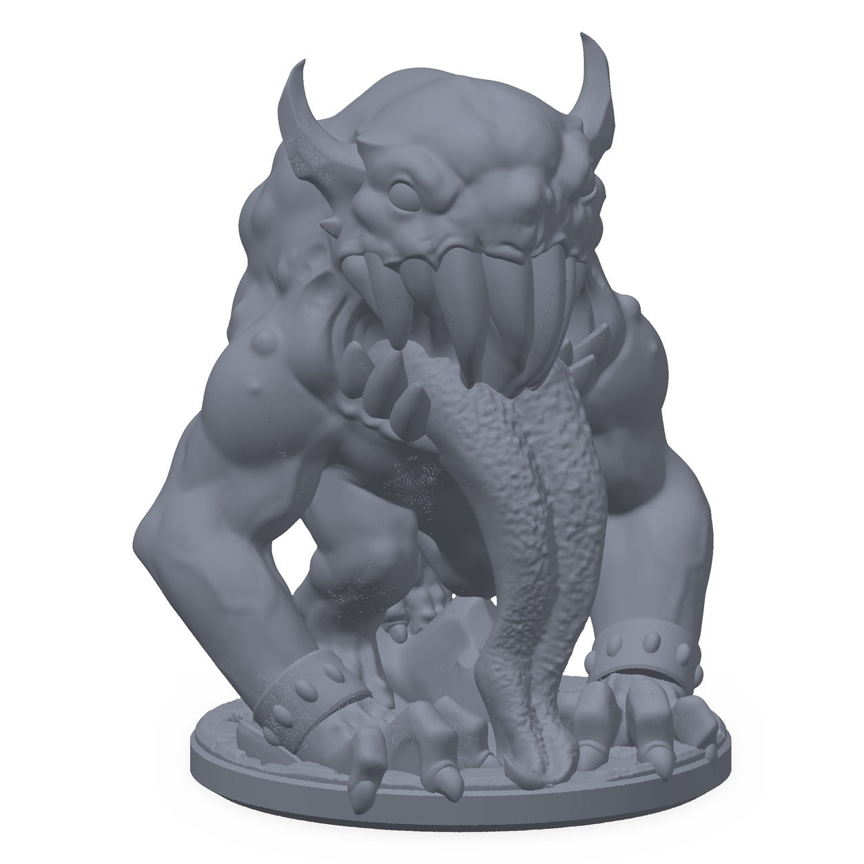 Grå 3D-printet miniatyr av en kravlende grotesk yngel, til D&D og Pathfinder.