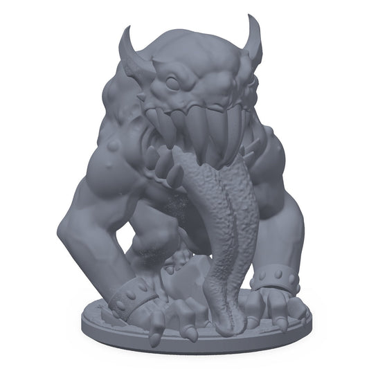 Grå 3D-printet miniatyr av en kravlende grotesk yngel, til D&D og Pathfinder.