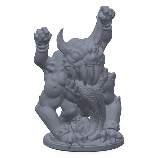 Grå 3D-printet miniatyr av en grotesk yngel med gapende kjeft, til D&D og Pathfinder.