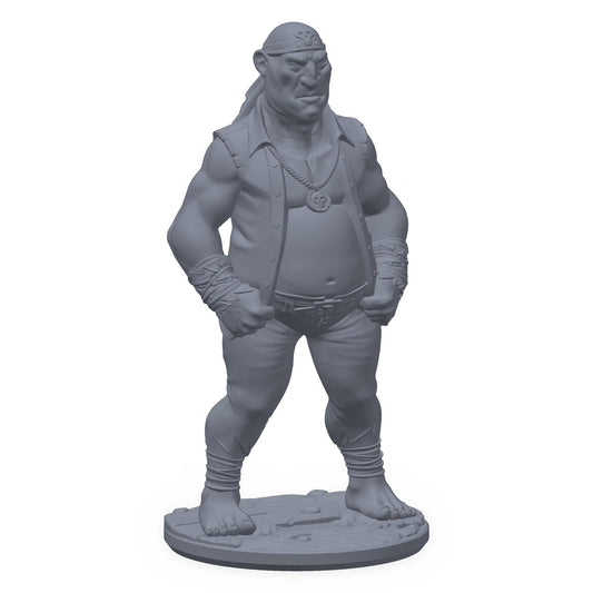 Grå 3D-printet miniatyr av en bister piratmatros med våpen, til D&D og Pathfinder.