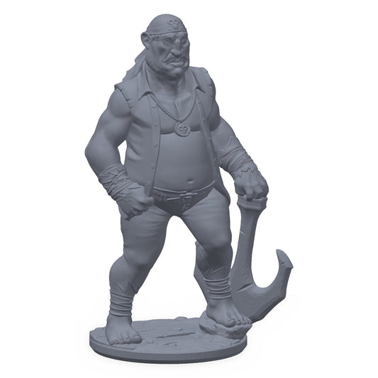 Grå 3D-printet miniatyr av en enøyd piratmatros med anker, til D&D og Pathfinder.