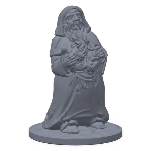 Grå 3D-printet miniatyr av en kraftig zombie, til D&D og Pathfinder.