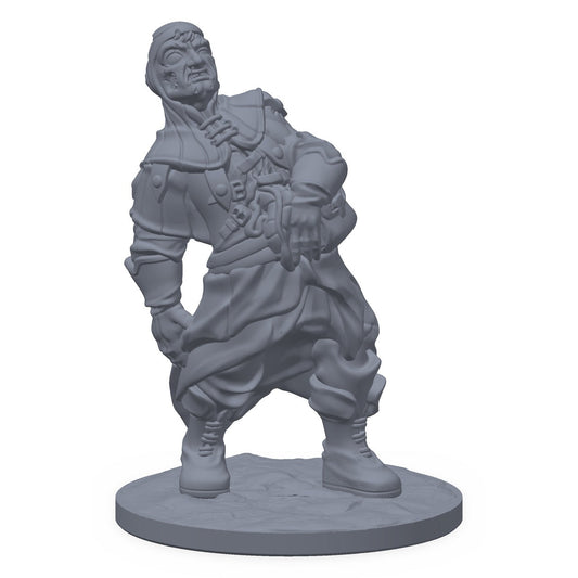 Grå 3D-printet miniatyr av en nyoppstått zombie, til D&D og Pathfinder.