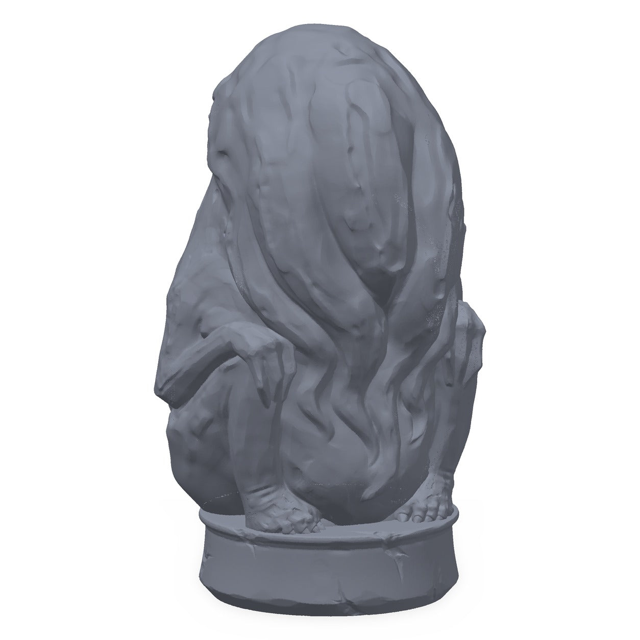 3D-printet eldgammelt idol i grå PLA – terrengrekvisitt til D&D og Pathfinder.