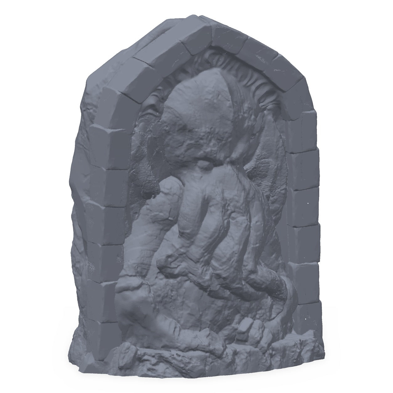 3D-printet eldgammel helligdom i grå PLA – terrengrekvisitt til D&D og Pathfinder.