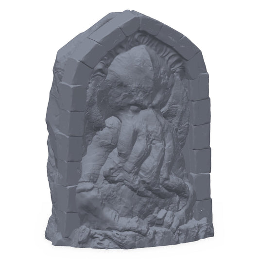 3D-printet eldgammel helligdom i grå PLA – terrengrekvisitt til D&D og Pathfinder.
