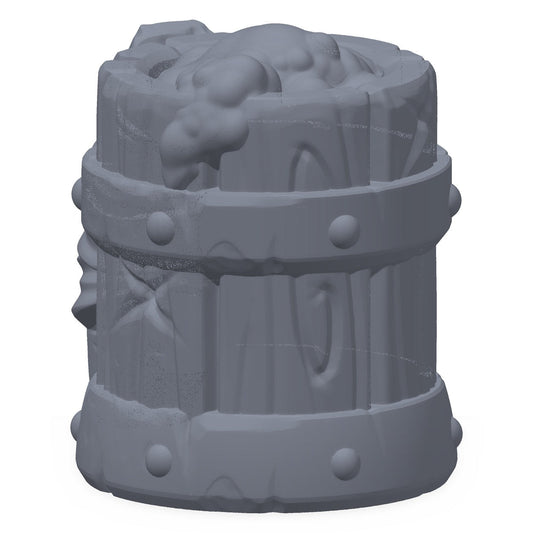 3D-printet ølkanne i grå PLA – terrengrekvisitt til D&D og Pathfinder.