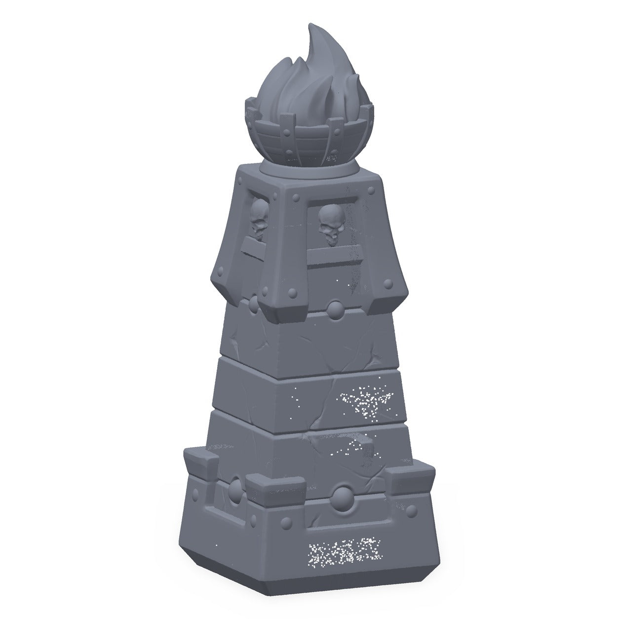 3D-printet pestfakkel i grå PLA – terrengrekvisitt til D&D og Pathfinder.