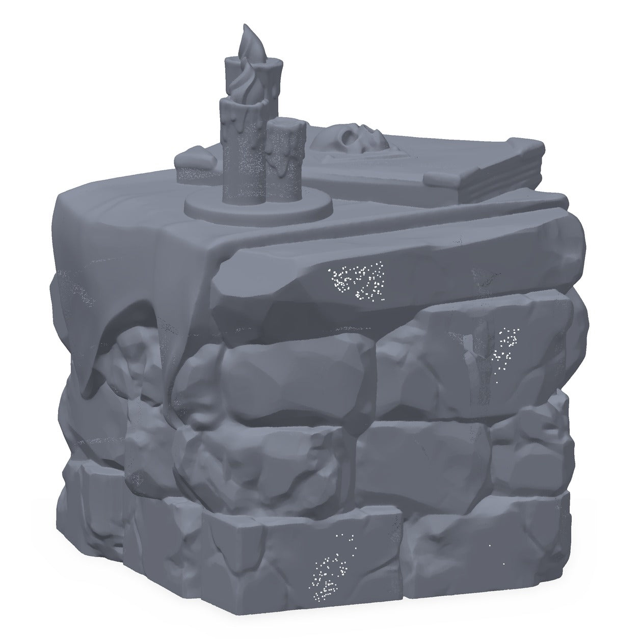 3D-printet steinbord i grå PLA – terrengrekvisitt til D&D og Pathfinder.