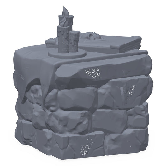 3D-printet steinbord i grå PLA – terrengrekvisitt til D&D og Pathfinder.