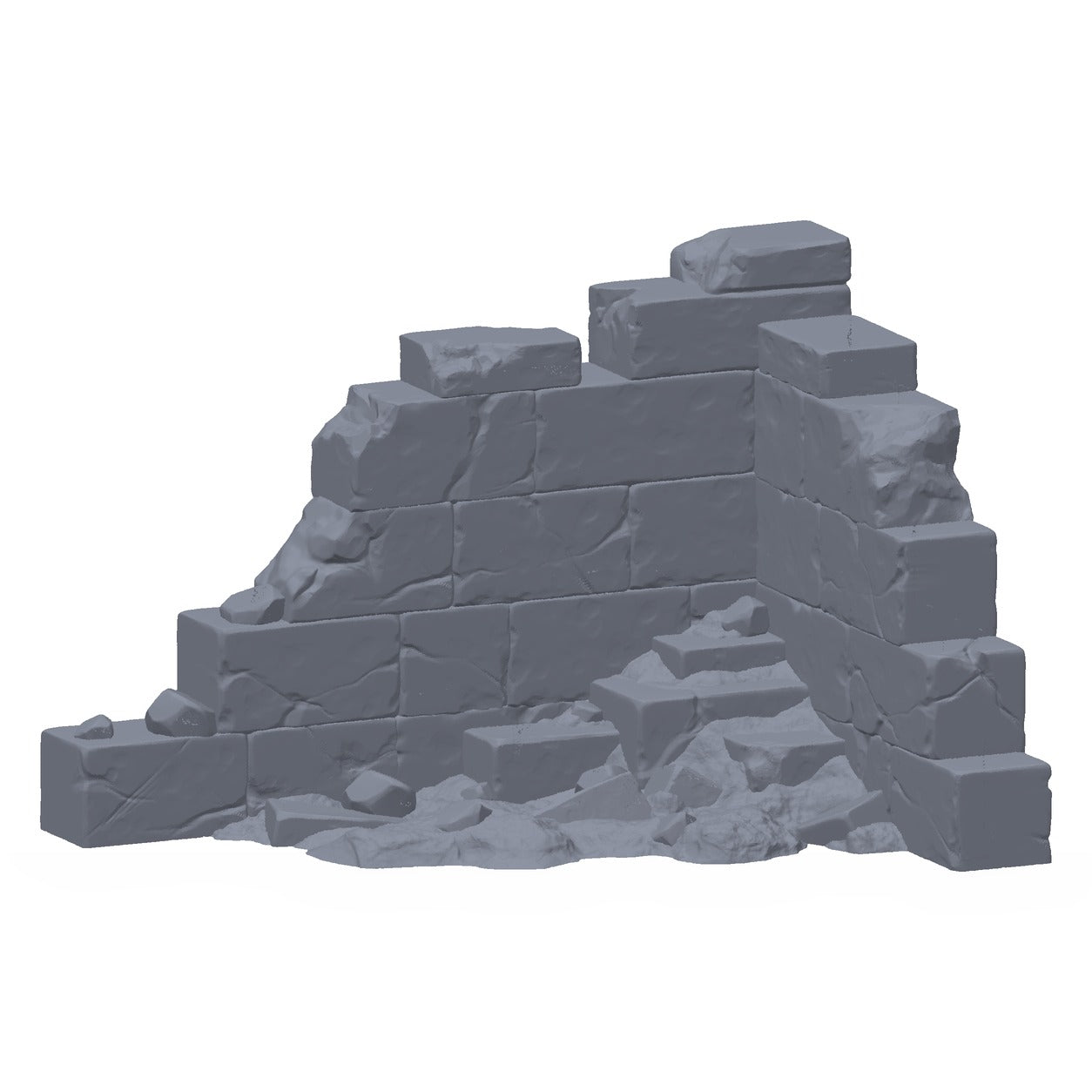 3D-printet mursteinsruin i grå PLA – terrengrekvisitt til D&D og Pathfinder.
