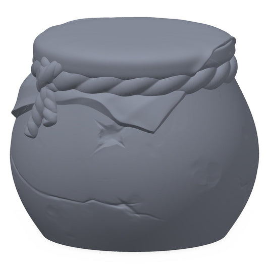 3D-printet knust krukke i grå PLA – terrengrekvisitt til D&D og Pathfinder.