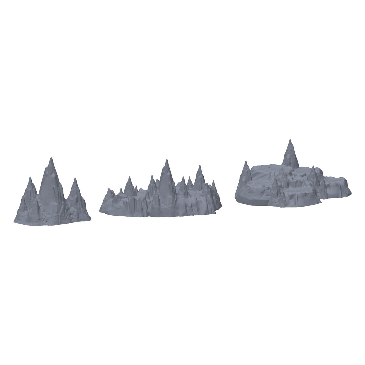 3D-printet hulesteiner i grå PLA – terrengrekvisitt til D&D og Pathfinder.