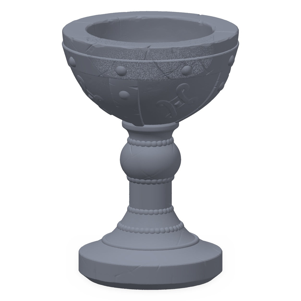 3D-printet seremonikalk i grå PLA – terrengrekvisitt til D&D og Pathfinder.