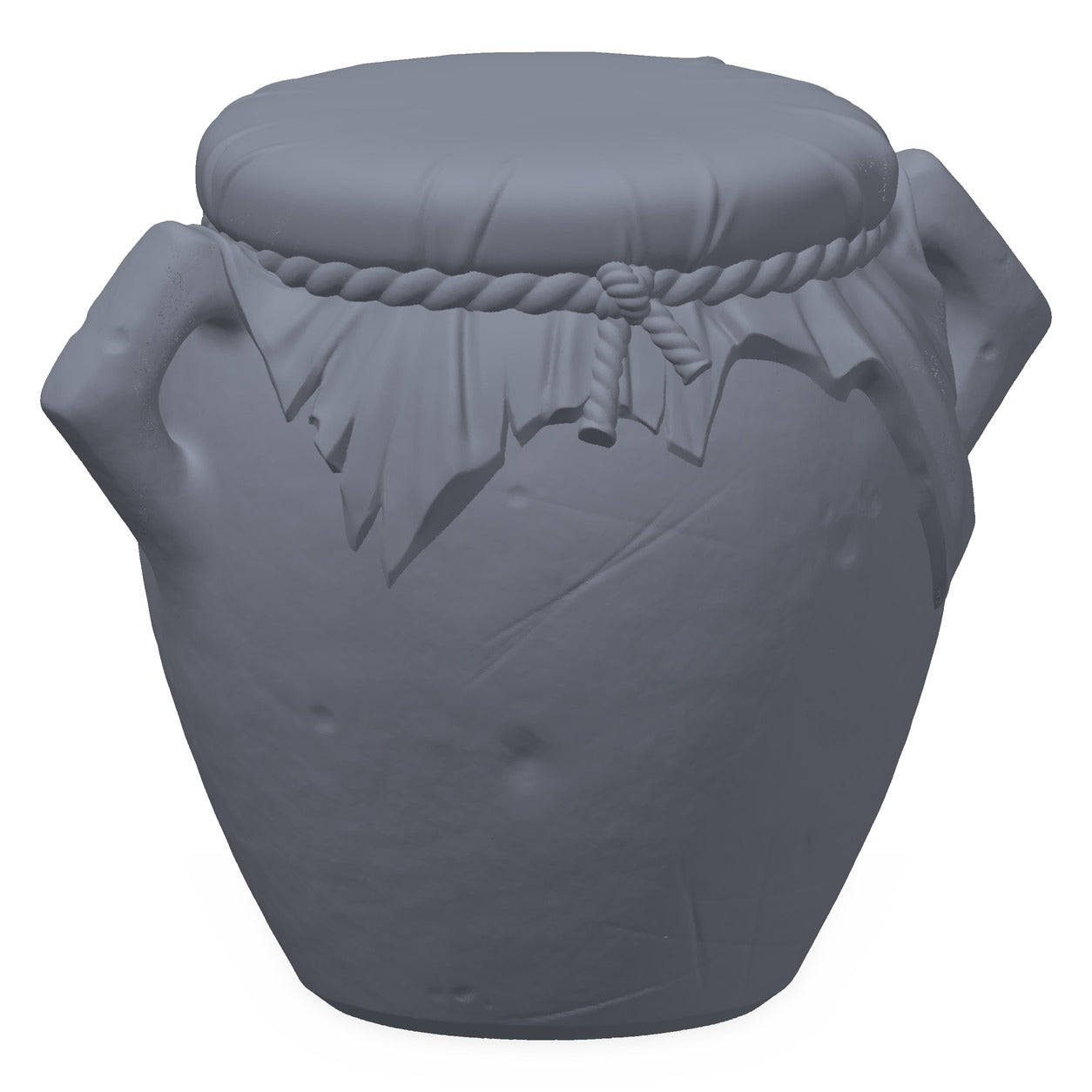 3D-printet lukket krukke i grå PLA – terrengrekvisitt til D&D og Pathfinder.