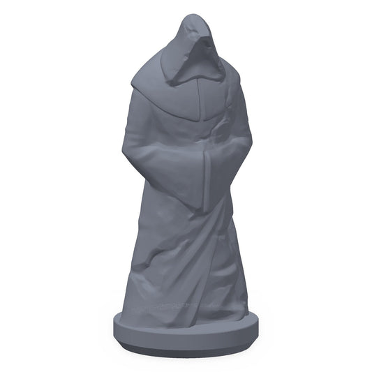 3D-printet kultstatue i grå PLA – terrengrekvisitt til D&D og Pathfinder.